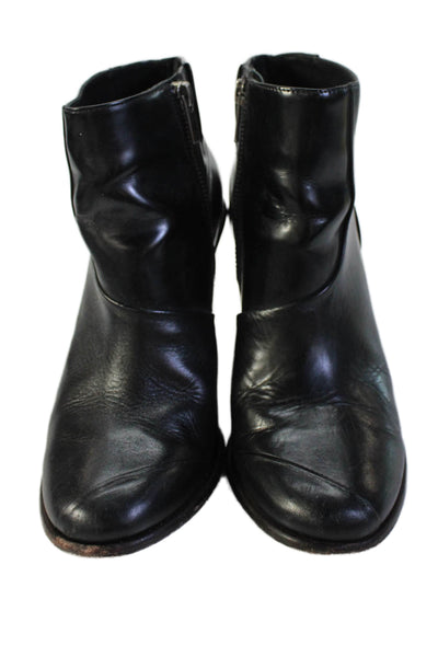Tibi Women's Round Toe Leather Zip Side Ankle Boots Black Size 38