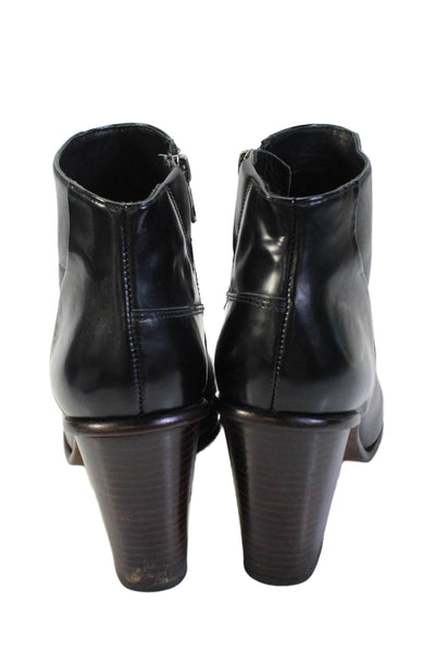 Tibi Women's Round Toe Leather Zip Side Ankle Boots Black Size 38