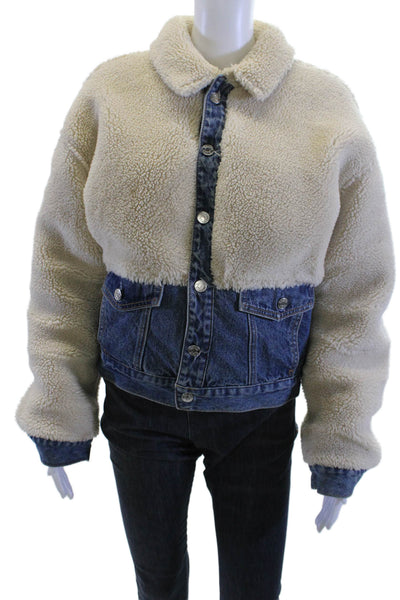 Grlfrnd Womens Bomber Jacket Beige Cotton Button Long Sleeve Size S