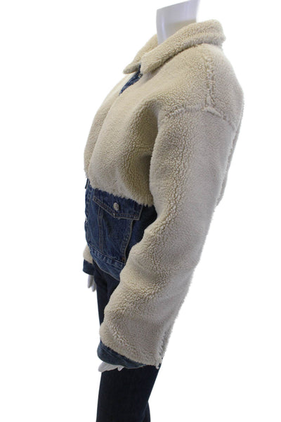 Grlfrnd Womens Bomber Jacket Beige Cotton Button Long Sleeve Size S