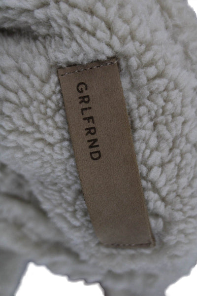 Grlfrnd Womens Bomber Jacket Beige Cotton Button Long Sleeve Size S