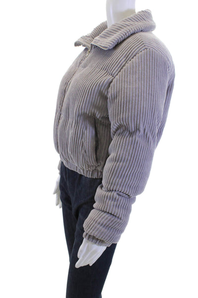 Superdown Womens Puffer Bomber Jacket Gray Striped Zip Long Sleeve Size S