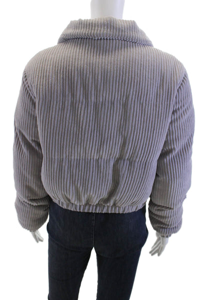 Superdown Womens Puffer Bomber Jacket Gray Striped Zip Long Sleeve Size S