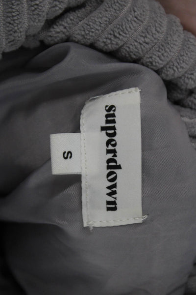 Superdown Womens Puffer Bomber Jacket Gray Striped Zip Long Sleeve Size S