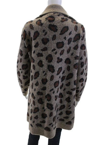 Maude Vivante Women Cardigan Beige Animal Print Collared Long Sleeve Size S