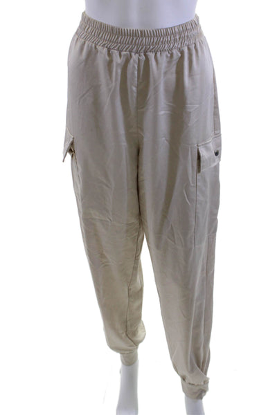 Zara Unisex Satin Cargo Jogger Pants Beige Army Button Fall Size S