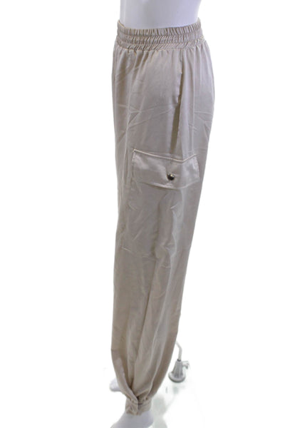 Zara Unisex Satin Cargo Jogger Pants Beige Army Button Fall Size S