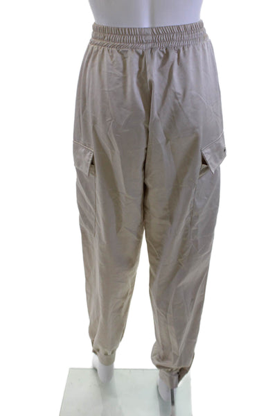 Zara Unisex Satin Cargo Jogger Pants Beige Army Button Fall Size S