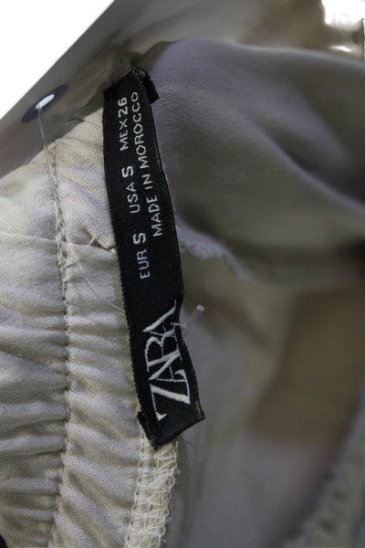Zara Unisex Satin Cargo Jogger Pants Beige Army Button Fall Size S