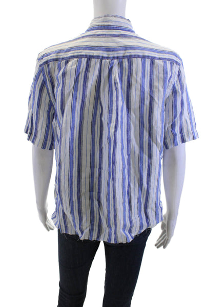 Polo Ralph Lauren Men Button-Down Linen Striped Blue Short Sleeve Size XL