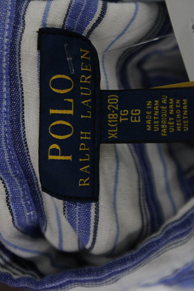 Polo Ralph Lauren Men Button-Down Linen Striped Blue Short Sleeve Size XL