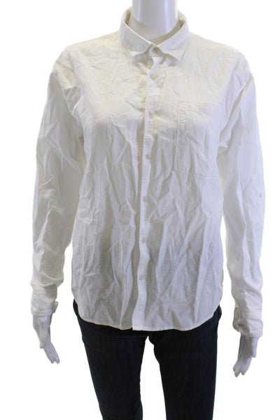 Zara Mens Button-Down Collared Cotton Shirt White Long Sleeve Size 14