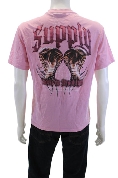 Supply & Demand Mens Pink Graphic Snake Crew Neck Cotton T-Shirt Size S