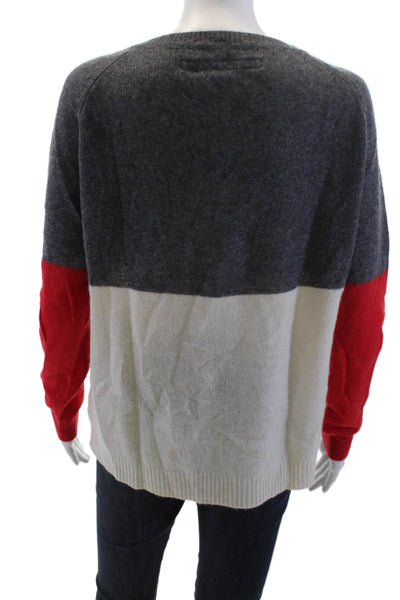 Enza Costa Unisex Pullover Sweater V-Neck Dark Gray Cashmere Striped Size L