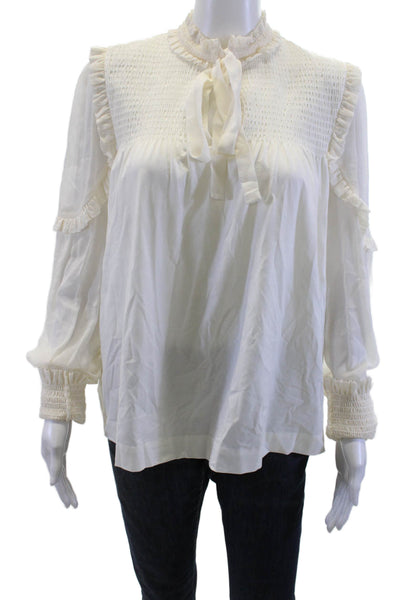 Dorothee Schumacher Women Bohemian White High Neck Long Sleeve Blouse Size 5
