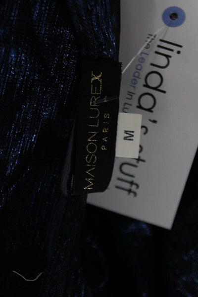 Maison Lurex Women Tunic Blouse Dark Blue V-Neck Long Sleeve 80s Size M