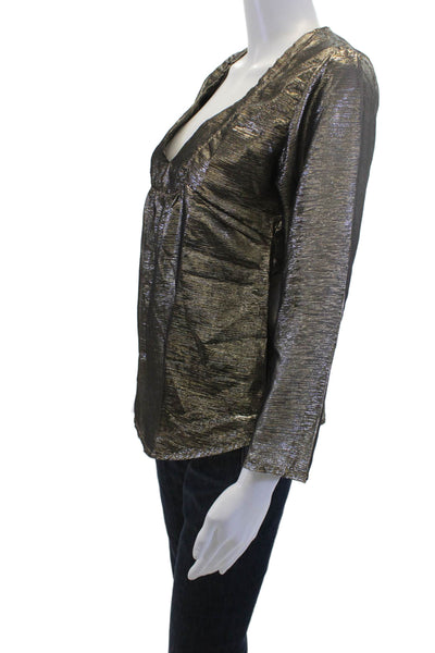 Maison Lurex Womens Black V-Neck Tunic Blouse 3/4 Sleeve Silk Lurex Size M