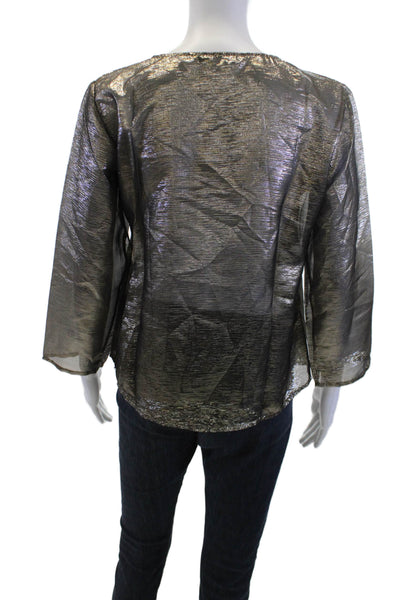 Maison Lurex Womens Black V-Neck Tunic Blouse 3/4 Sleeve Silk Lurex Size M