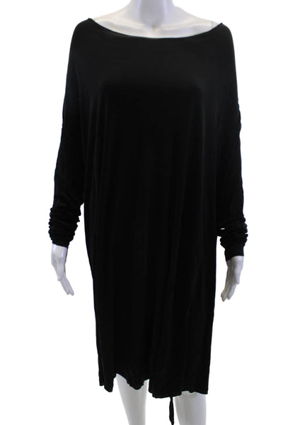 Allsaints Womens Shift Dress Black Cupro Long Sleeve Midi Round Neck Size 8