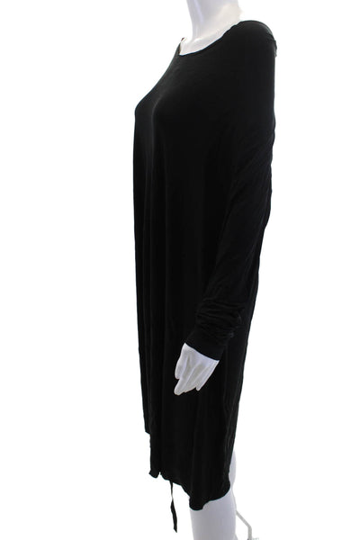 Allsaints Womens Shift Dress Black Cupro Long Sleeve Midi Round Neck Size 8