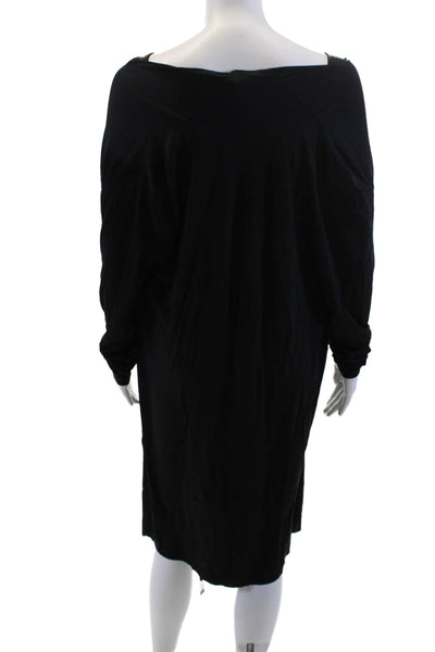 Allsaints Womens Shift Dress Black Cupro Long Sleeve Midi Round Neck Size 8