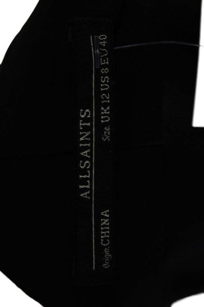 Allsaints Womens Shift Dress Black Cupro Long Sleeve Midi Round Neck Size 8
