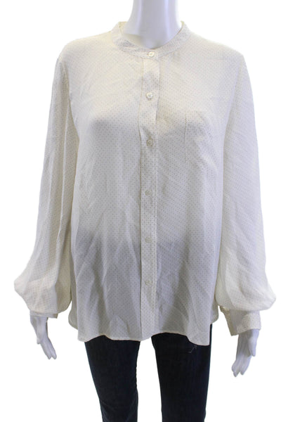 A.L.C. Women Silk Polka Dot High Neck Long Sleeve Button Up Blouse Size 10