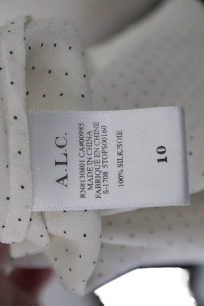 A.L.C. Women Silk Polka Dot High Neck Long Sleeve Button Up Blouse Size 10