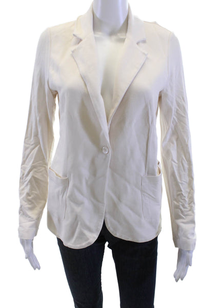 Majestic Filatures Womens Collared V-Neck Button Long Sleeve Blazer Beige Size 1