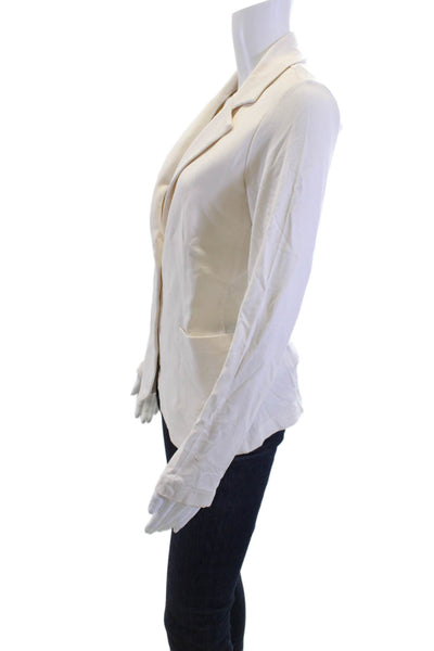 Majestic Filatures Womens Collared V-Neck Button Long Sleeve Blazer Beige Size 1