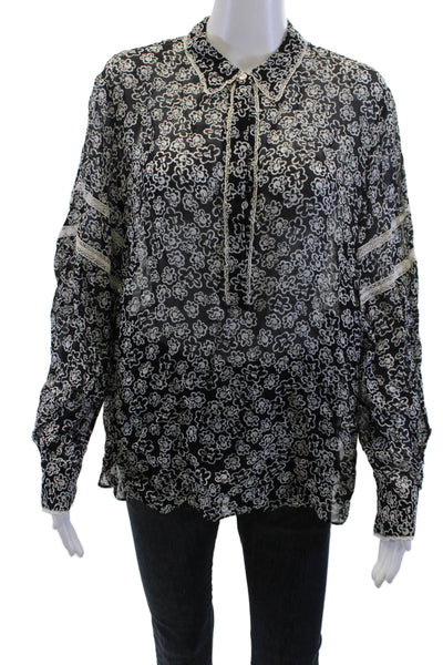 Dorothee Schumacher Women Floral Viscose Blouse Black Long Sleeve Size 5