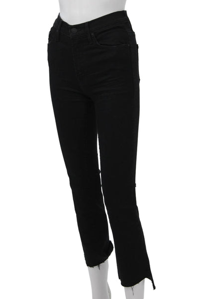 Mother Womens Cropped Skinny Black High Rise Jeans Size 24