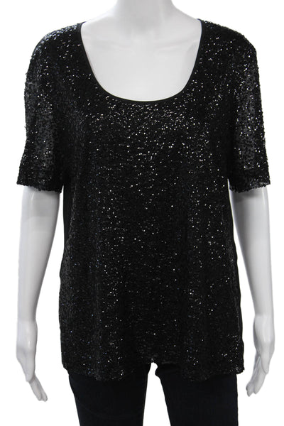 St. John Womens Black Round Neck Short Sleeve Polyester Blouse Size 14