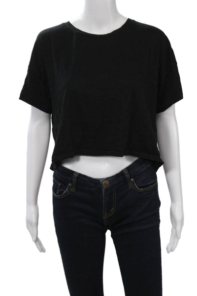 Goldie Womens Cropped Black Pima Cotton Crewneck Short Sleeve T-Shirt Size M