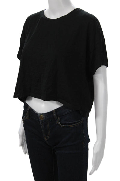 Goldie Womens Cropped Black Pima Cotton Crewneck Short Sleeve T-Shirt Size M