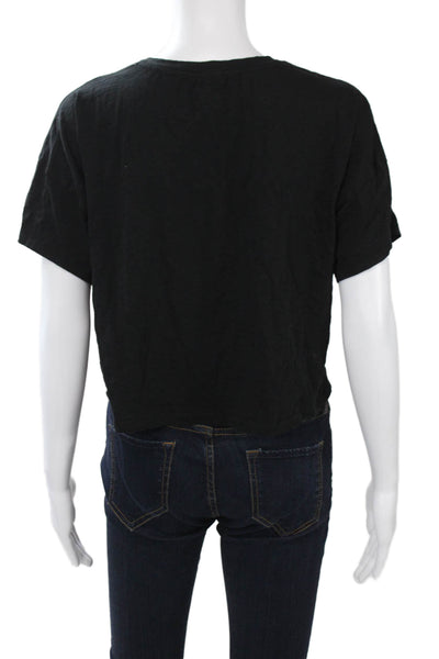 Goldie Womens Cropped Black Pima Cotton Crewneck Short Sleeve T-Shirt Size M