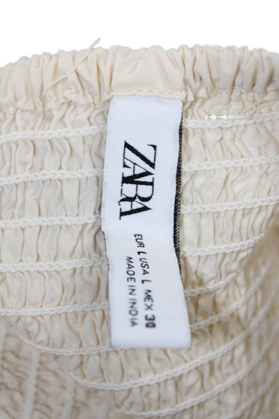 Zara Women Peasant Mini Cotton Beige Skirt Size L