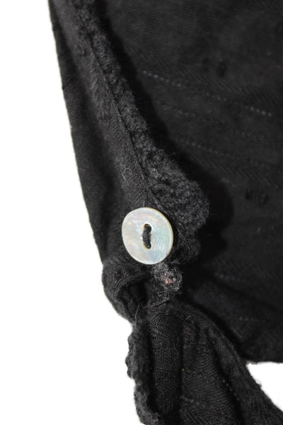 Zara Women Mini Dress Black Cotton Short Sleeve Round Neck Boho Button Size 2XL