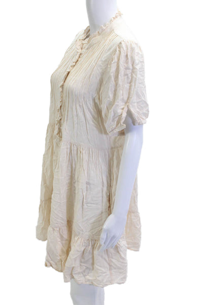 Castro Womens Shirt Dress Beige Viscose High Neck Button Short Sleeve Size L