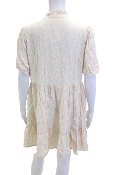 Castro Womens Shirt Dress Beige Viscose High Neck Button Short Sleeve Size L