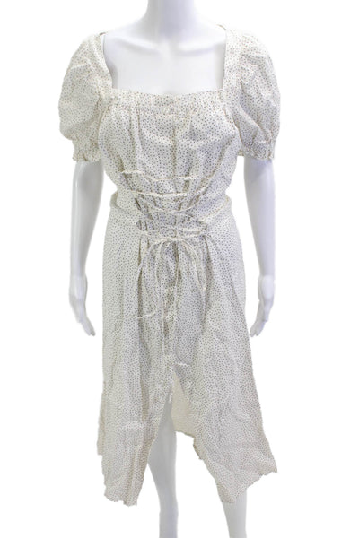Sleeper Womens White Polka Dot Linen Sundress Short Sleeve Size XL