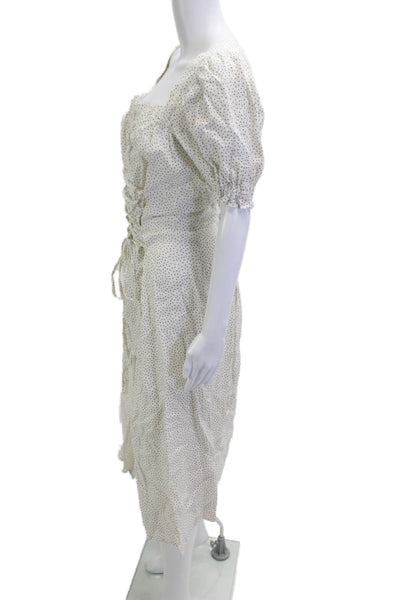 Sleeper Womens White Polka Dot Linen Sundress Short Sleeve Size XL
