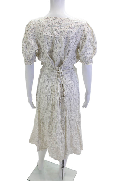 Sleeper Womens White Polka Dot Linen Sundress Short Sleeve Size XL