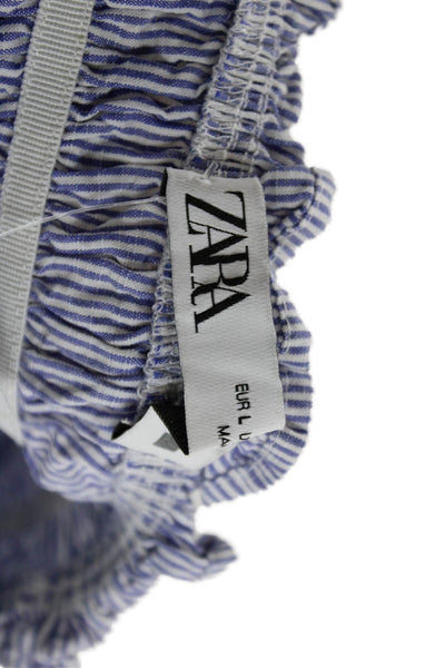 Zara Women Sundress Sleeveless Striped Blue Cotton V-Neck Tie Waist Size L