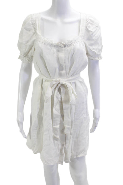 Sleeper Women Shirt Dress Linen White Short Sleeve Square Neck Beach Size XL