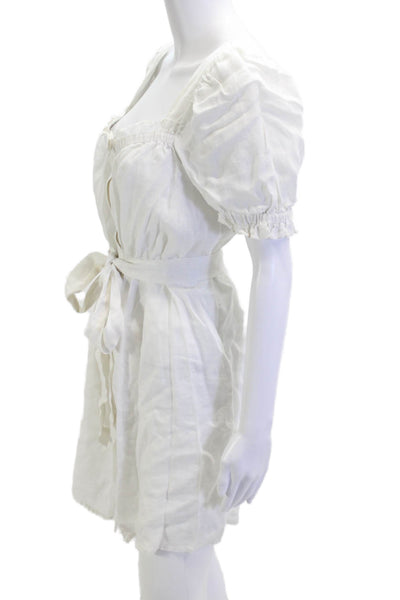 Sleeper Women Shirt Dress Linen White Short Sleeve Square Neck Beach Size XL