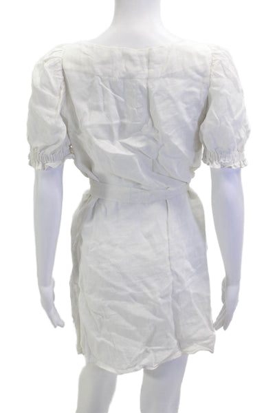 Sleeper Women Shirt Dress Linen White Short Sleeve Square Neck Beach Size XL