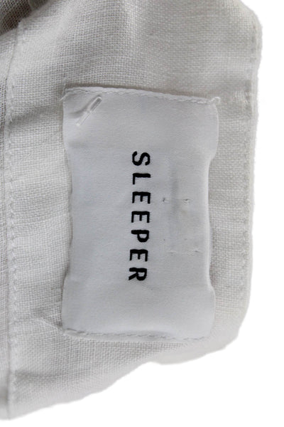Sleeper Women Shirt Dress Linen White Short Sleeve Square Neck Beach Size XL