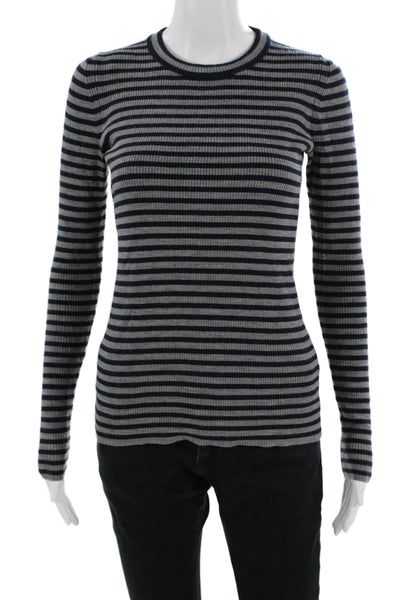 J Crew Women Dark Blue Striped Cotton Crew Neck Long Sleeve T-Shirt Size XS