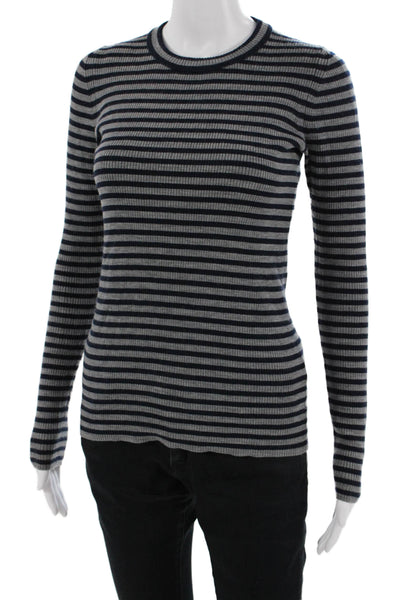 J Crew Women Dark Blue Striped Cotton Crew Neck Long Sleeve T-Shirt Size XS